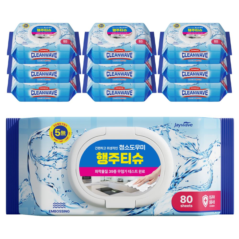 크린웨이브 청소도우미 행주 티슈 캡형, 80매, 10팩 상품 이미지 1