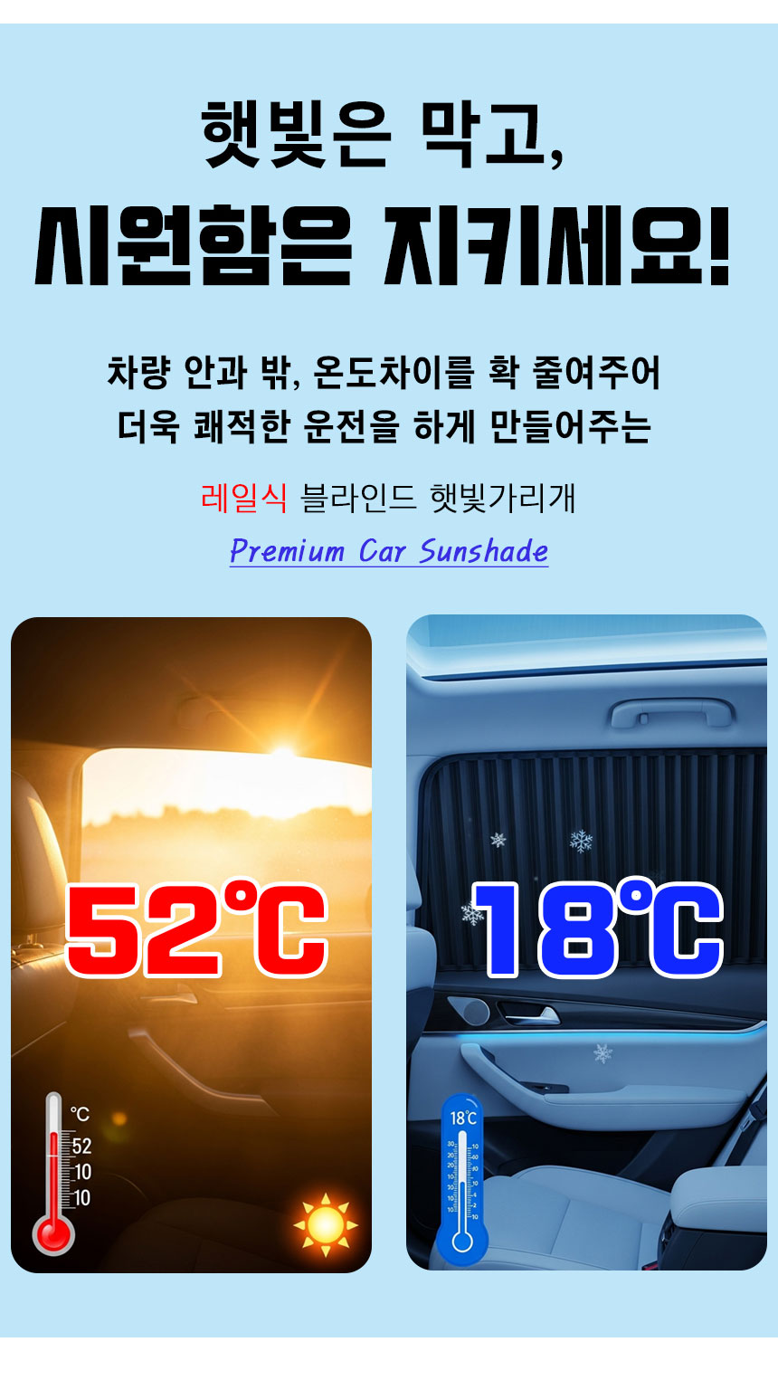 엠케이리빙 차량용 커튼 레일식 햇빛가리개, 풀세트(앞창문2개+뒷창문2개), 1개입 상세 이미지 5