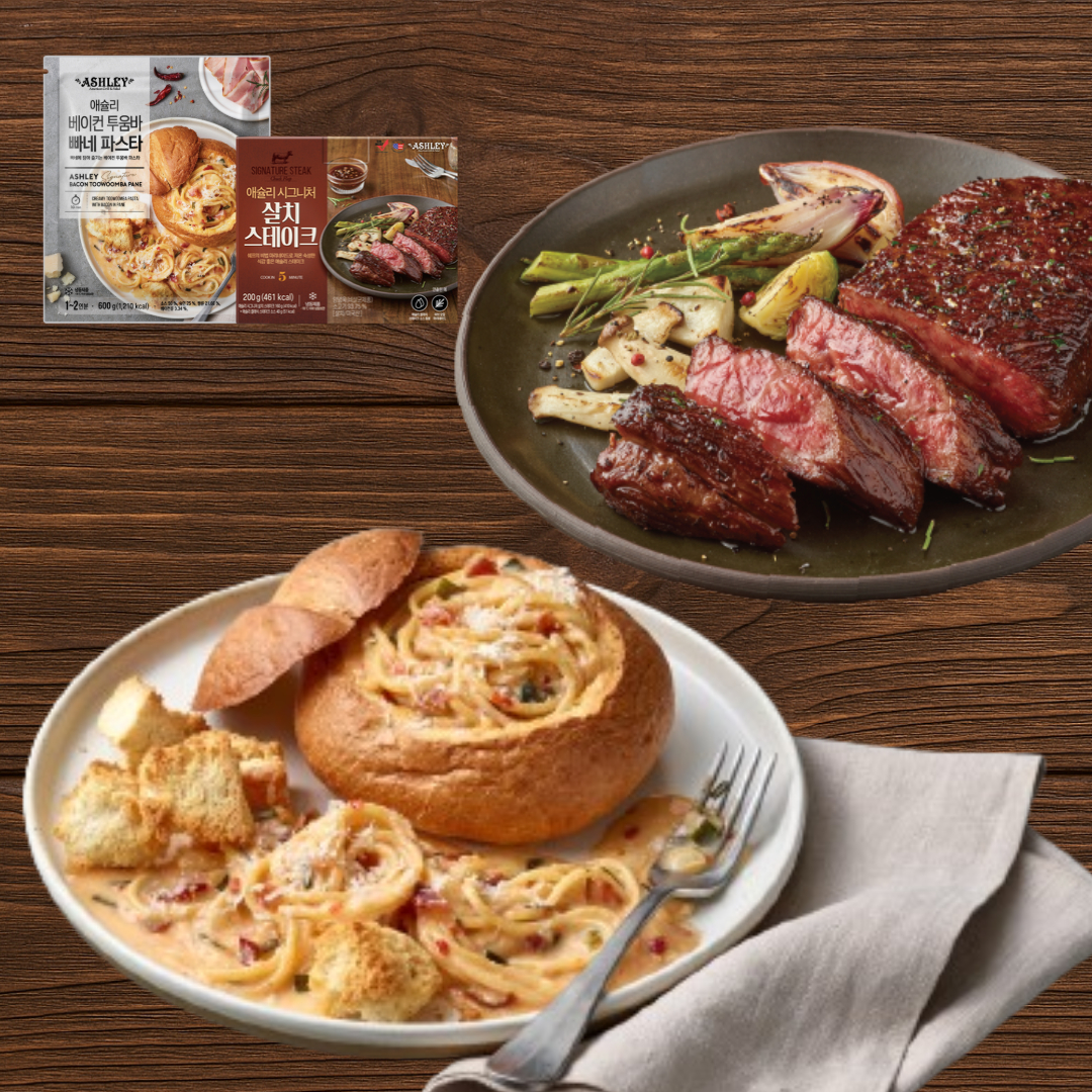 [토스쇼핑] 애슐리 베이컨 투움바 빠네 파스타, 600g, 1개 + 애슐리 살치 스테이크, 200g, 1개