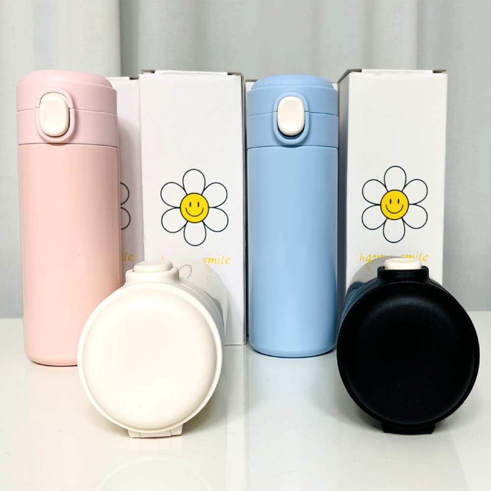 쁘띠끄 원터치 파스텔 텀블러 350ml, 화이트, 1개