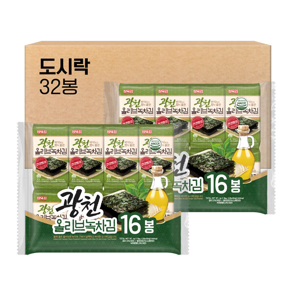 삼육김 광천 올리브 녹차김 도시락김 16봉 x 2팩