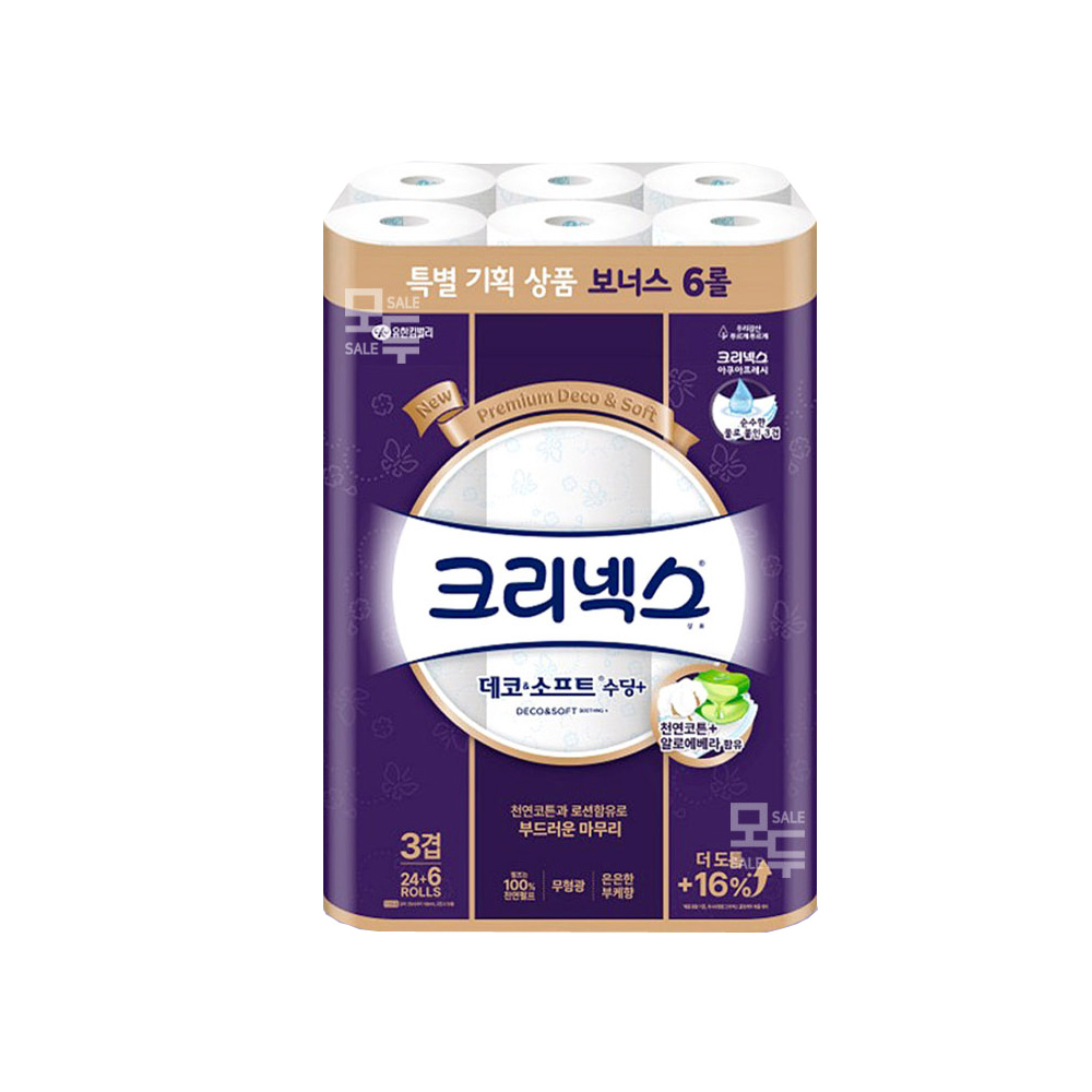 크리넥스 데코앤소프트 수딩플러스 화장지 3겹, 30롤, 1팩