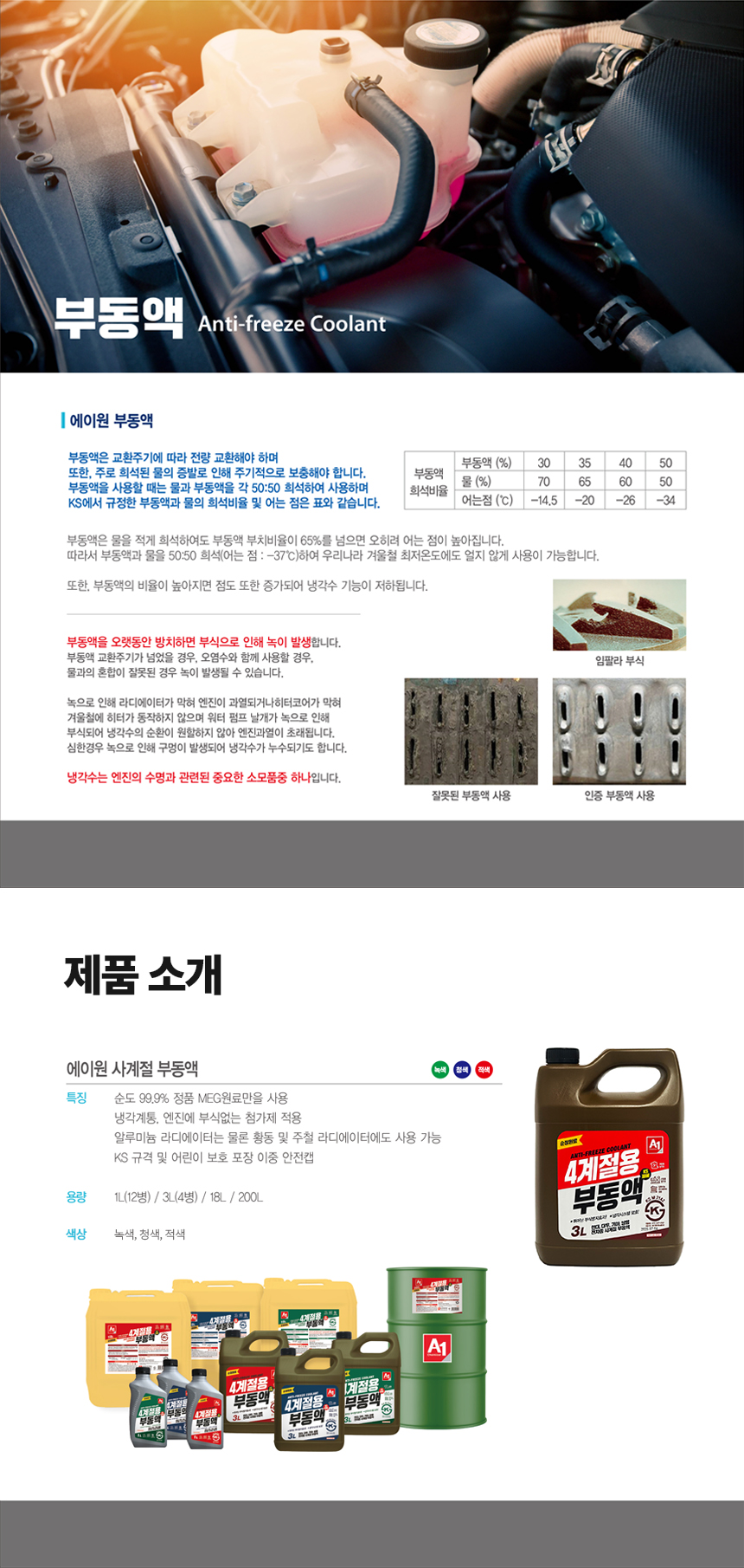 에이원 4계절용 냉각수 부동액, 녹색, 3L, 1개 상세 이미지 3