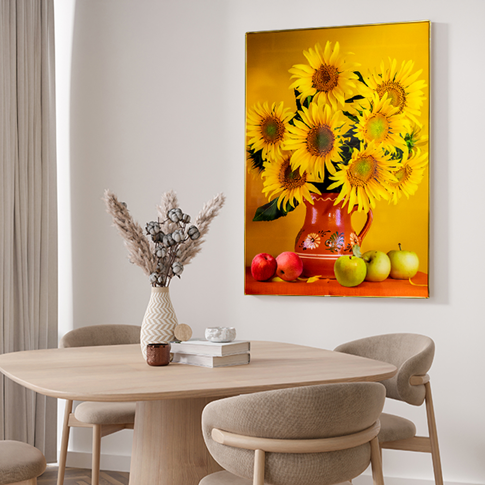네오아트 풍수지리 골드 프레임 액자, 해바라기와 사과, 30X40cm
