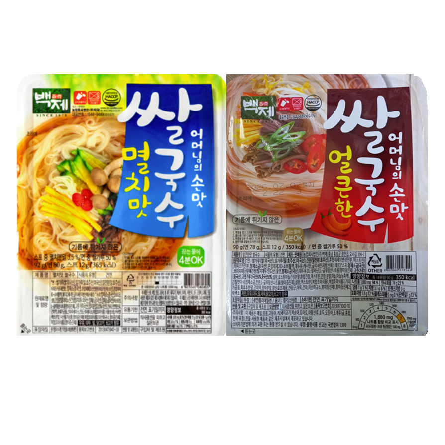 백제 쌀국수, 멸치맛 92g 6개 + 얼큰한맛 90g 6개, 12개