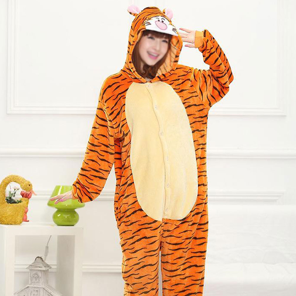 극세사 동물 잠옷 점프슈트, 호랑이, XL, 1개