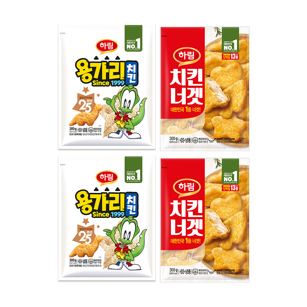 [토스쇼핑] 하림 용가리치킨, 300g, 2봉 + 치킨너겟, 300g, 2봉
