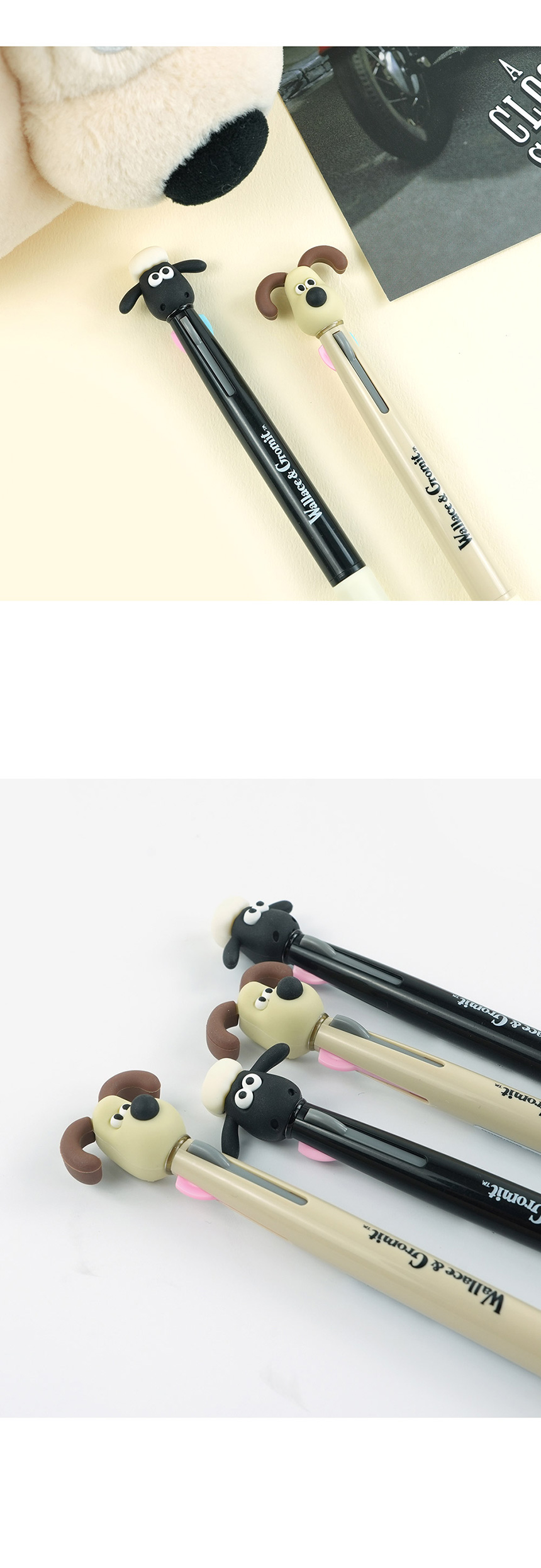 핑크풋 월레스와 그로밋 피규어 3색 볼펜, 베이지+블랙, 2개 상세 이미지 8