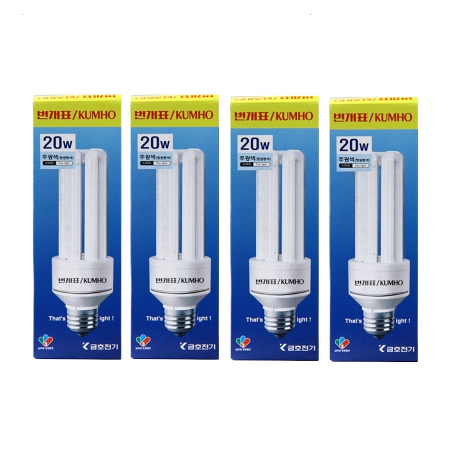 번개표 삼파장 전구, E20EX-D, 주광색, 20W, 4개