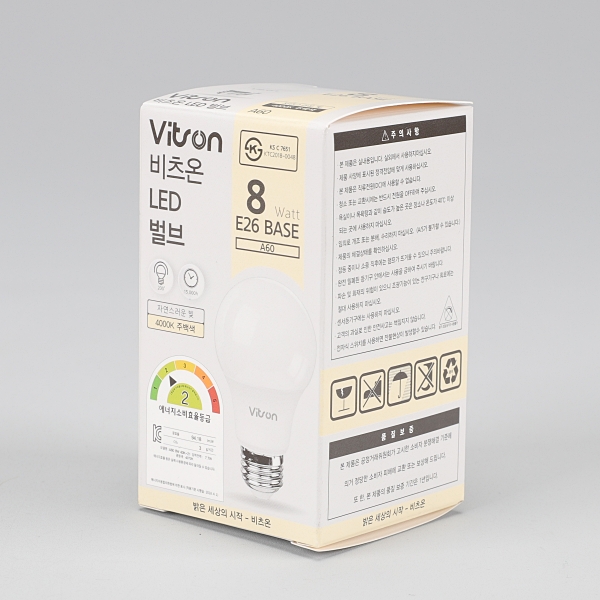 비츠온 LED 벌브, A60, E26, 8W, 주백색, KS인증품, 30개