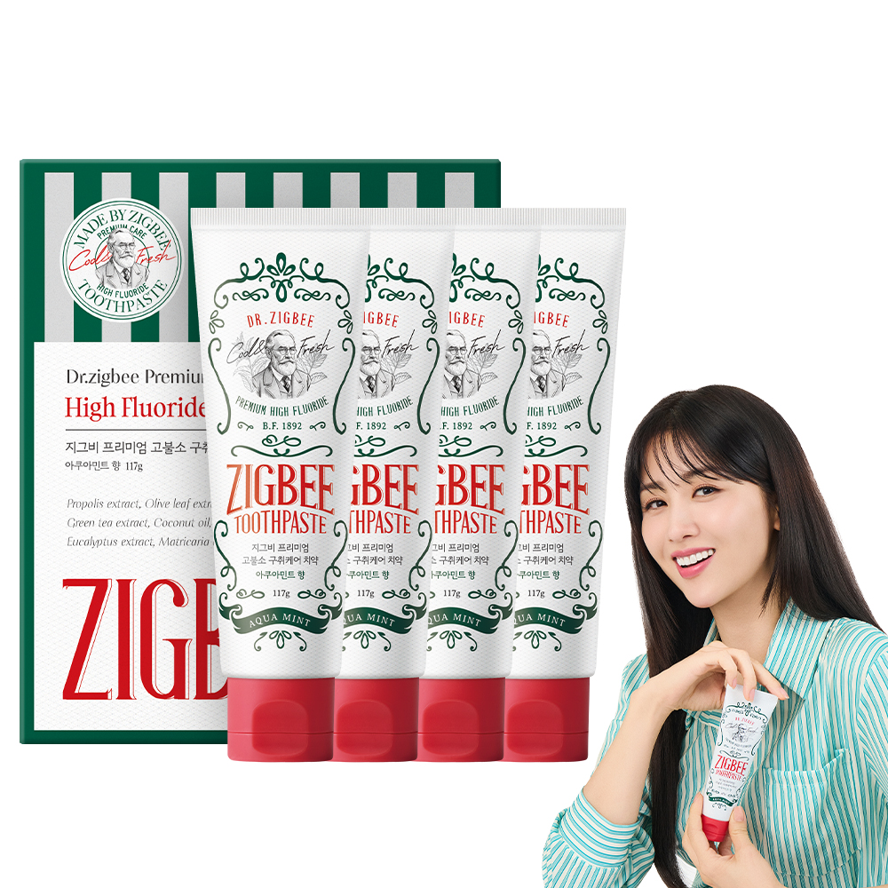 지그비 고불소 구취케어 치약, 아쿠아민트향, 117g, 4개 상세 이미지 2