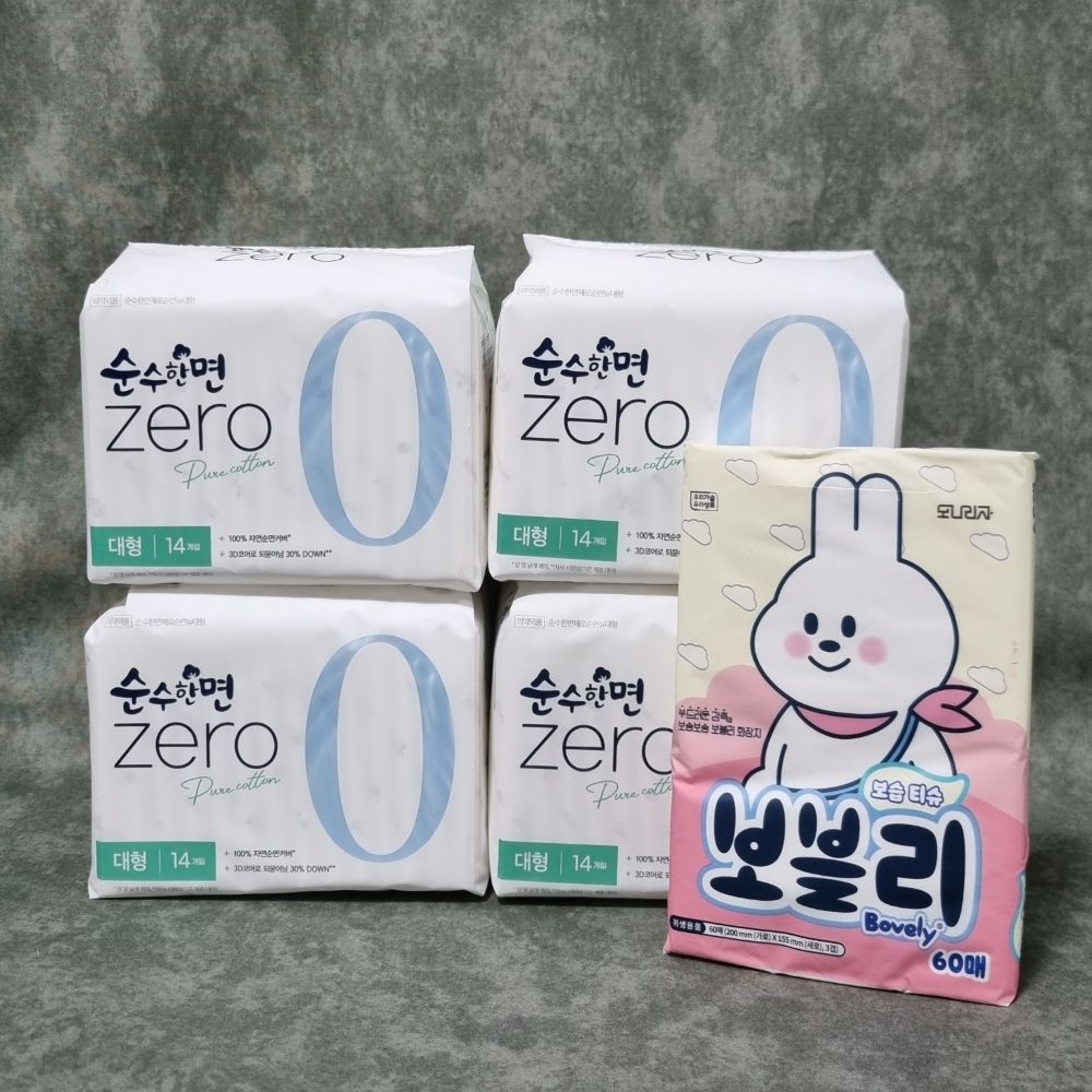순수한면 제로 순면 뉴 대형 날개형 생리대, 대형, 14개입, 4개