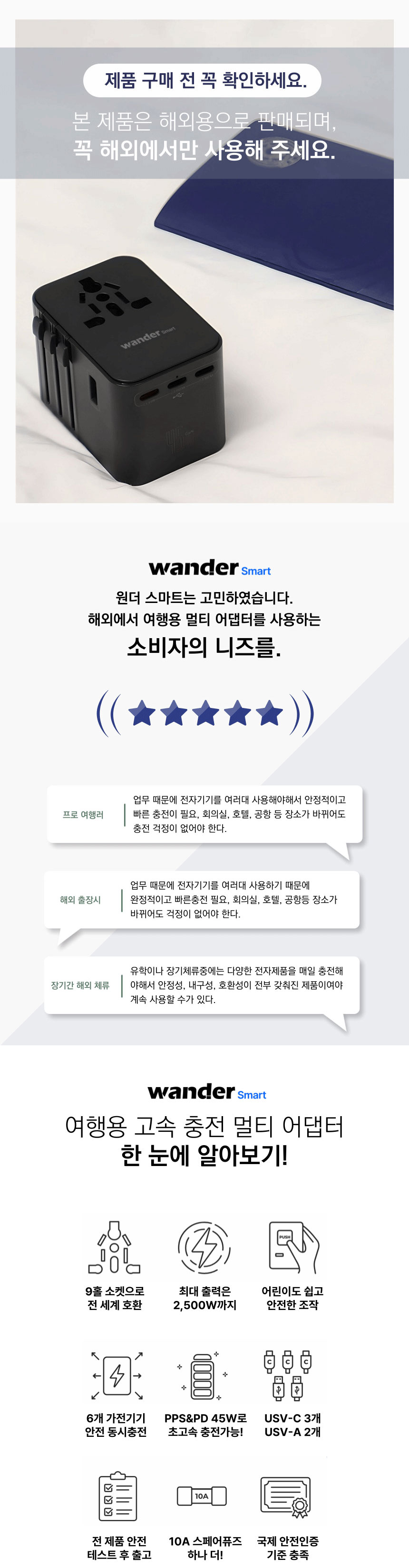 원더 스마트 해외 여행용 멀티 어댑터 BYJ-SMA001, 화이트, 1개 상세 이미지 3