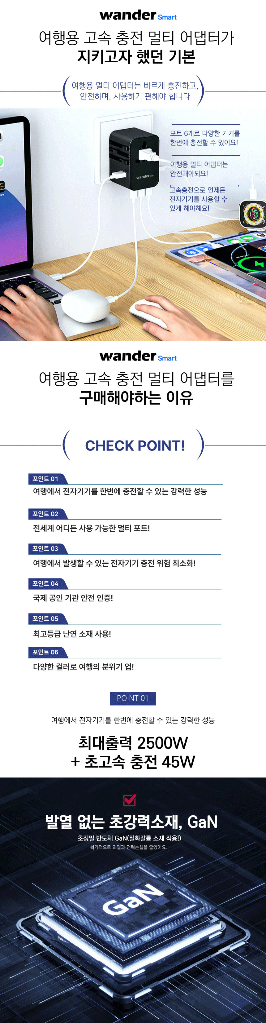 원더 스마트 해외 여행용 멀티 어댑터 BYJ-SMA001, 화이트, 1개 상세 이미지 4