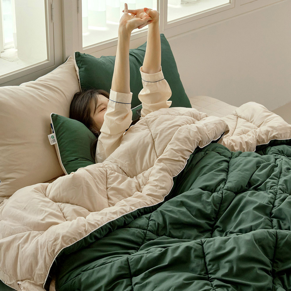보넬라 양면 피치스킨 베이직 차렵이불 3종 풀세트, 딥그린, 슈퍼싱글 SS, 1세트