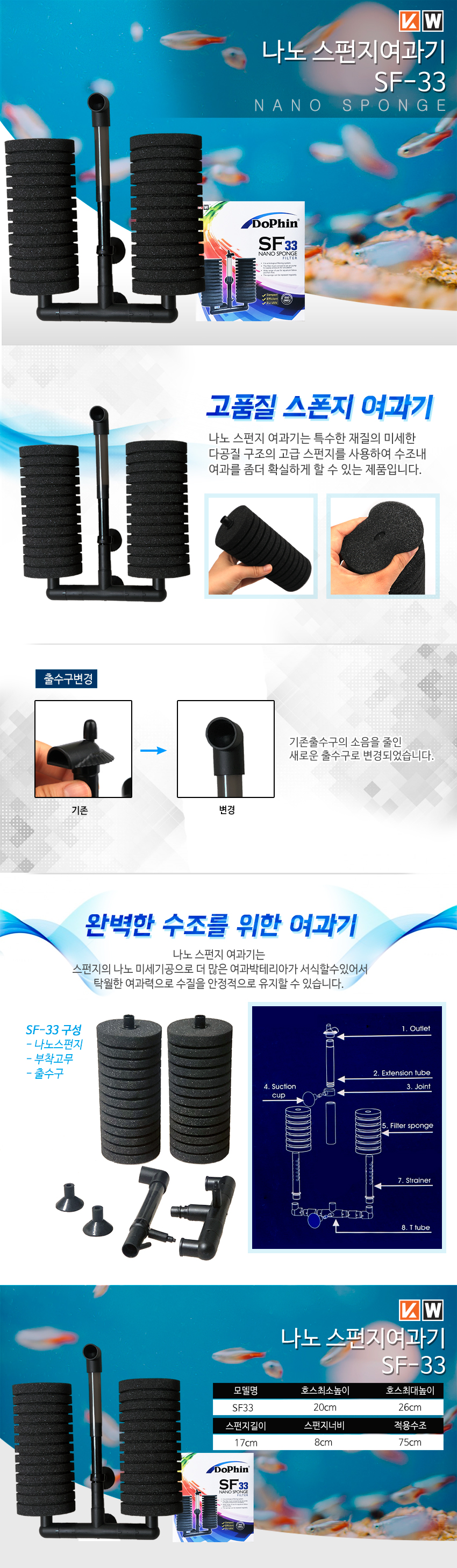 KW 나노 스펀지여과기 SF-33, 3W, 1개 상세 이미지 1