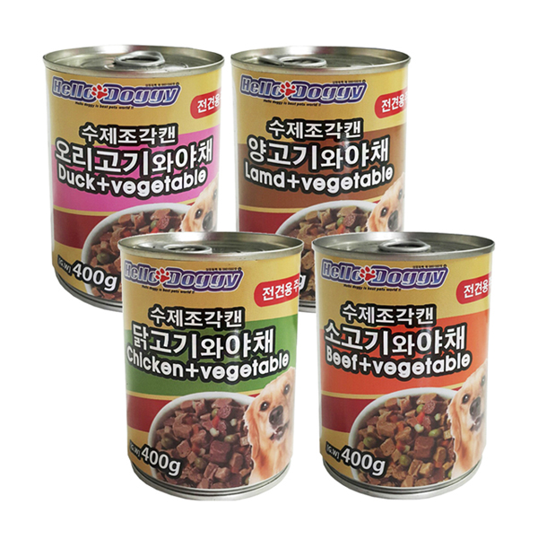 헬로도기 강아지 수제조각캔, 소고기와야채, 400g, 6개
