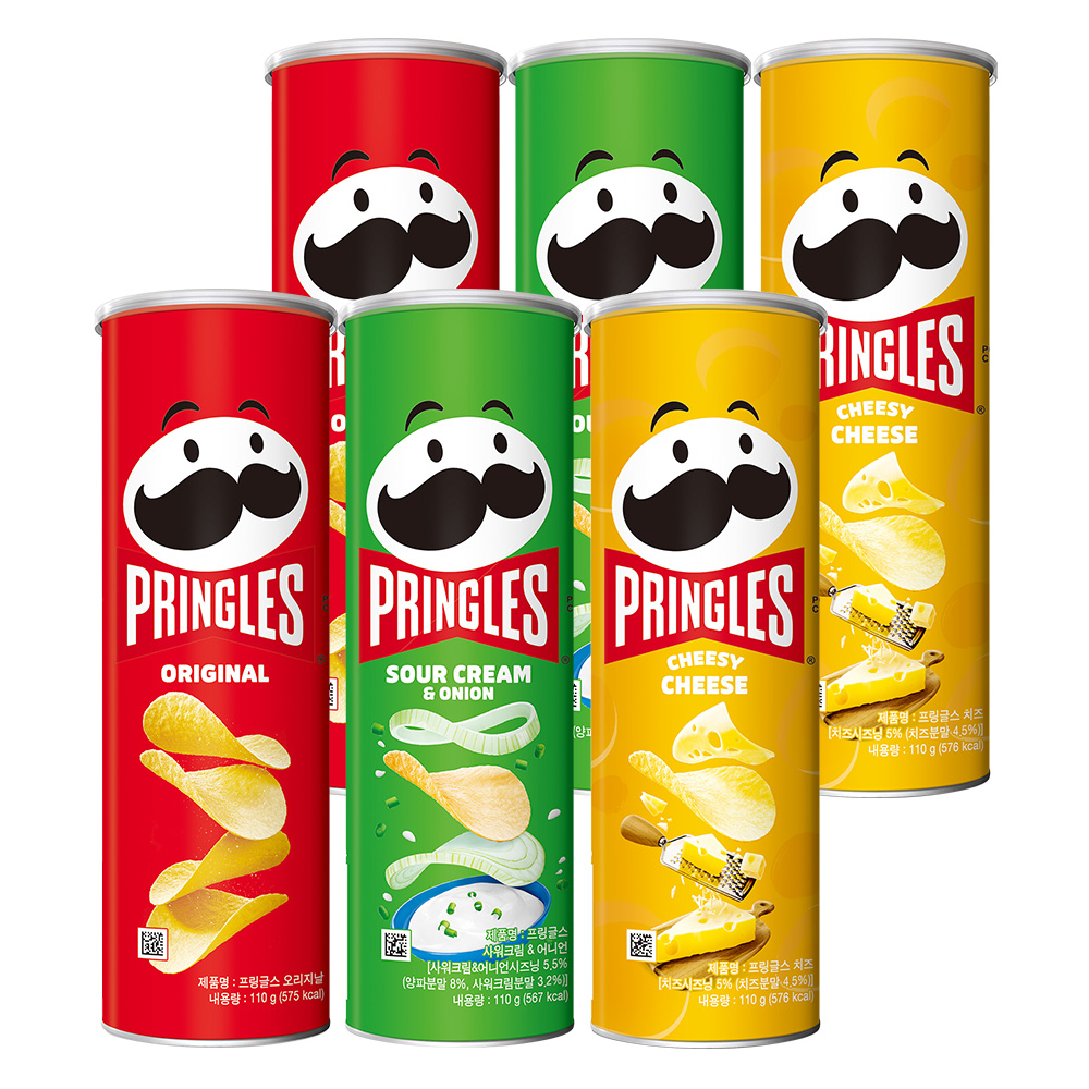 켈로그 프링글스 감자칩 110g 6개 (오리지날2/양파맛2/치즈맛2)