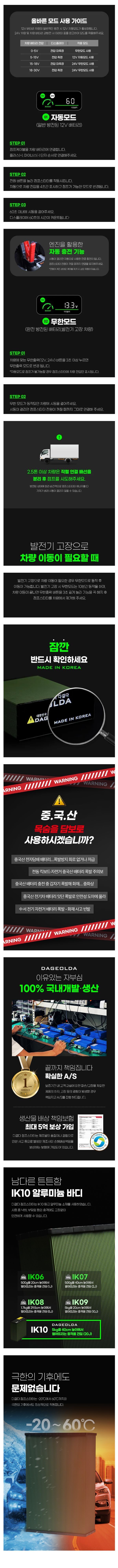 다걸다 국산 12V/24V겸용 전문가형 점프스타터, 대용량, 80,000mAh, 자동충전, 트럭 화물차 전차종, 1개 상세 이미지 3