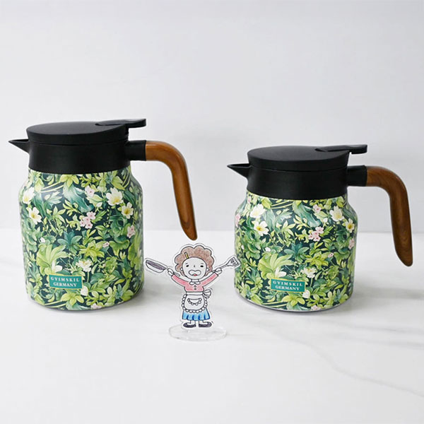 보온보냉 물병 티주전자 316 스텐 티팟 주전자, 그린화이트꽃, 1000ml, 1개