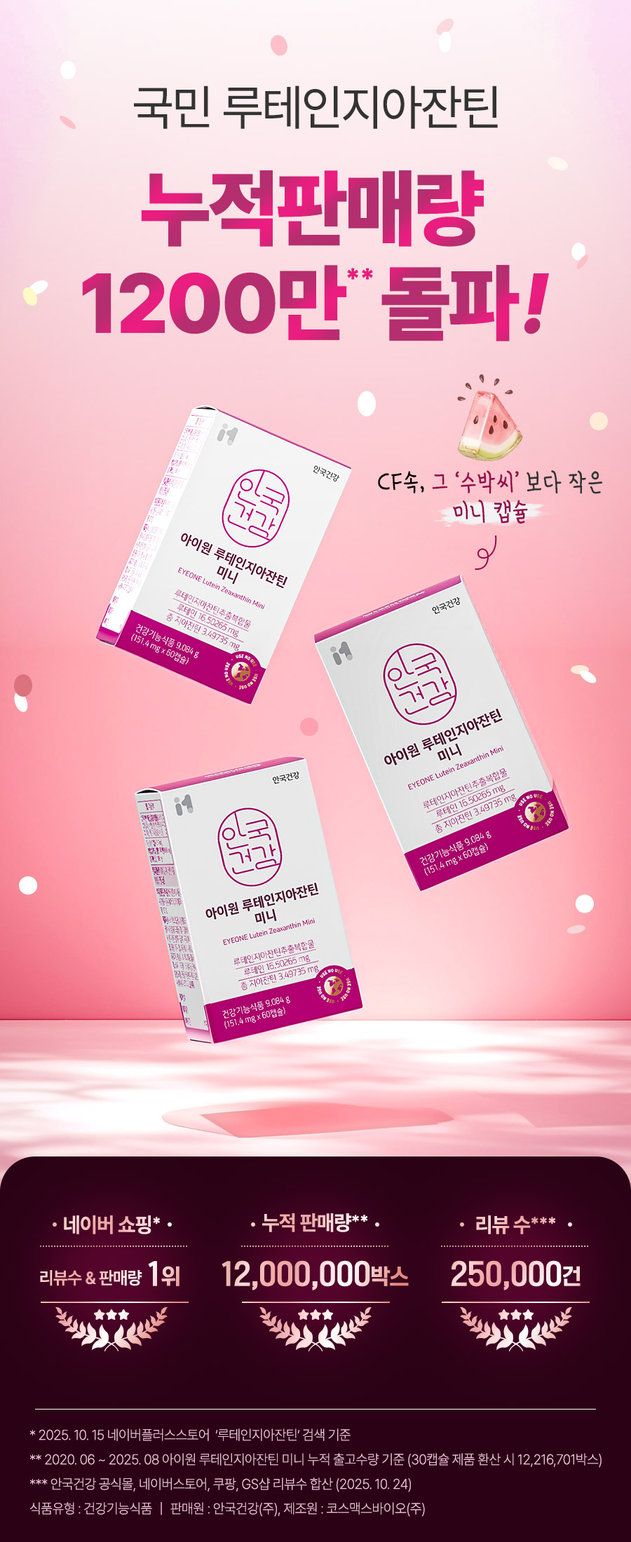 안국건강 아이원 루테인 지아잔틴 미니, 60캡슐, 3박스 상세 이미지 1