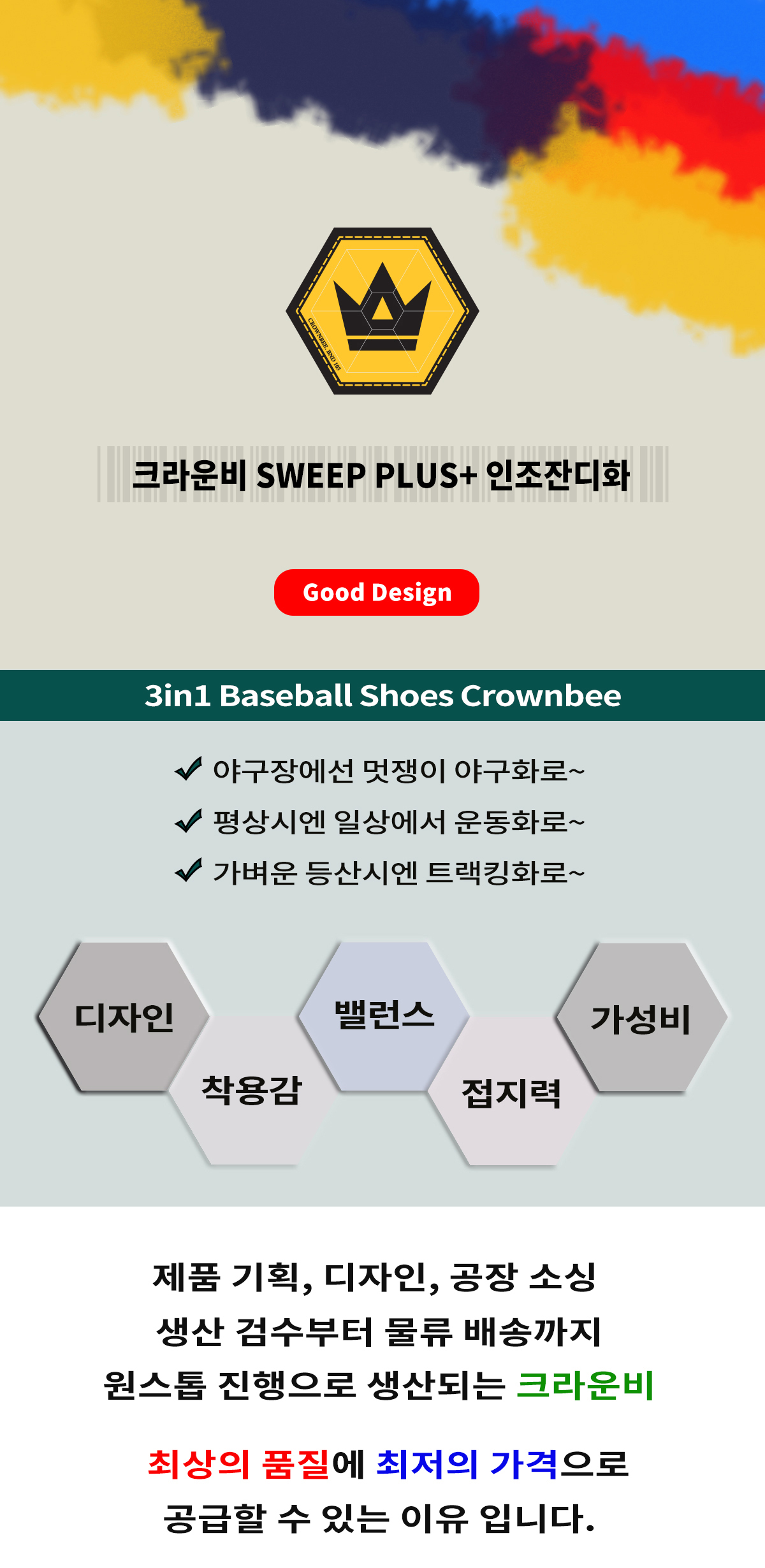 크라운비 스윕2 플러스 인조잔디화 야구화, 블랙화이트, 270mm, 1개 상세 이미지 1