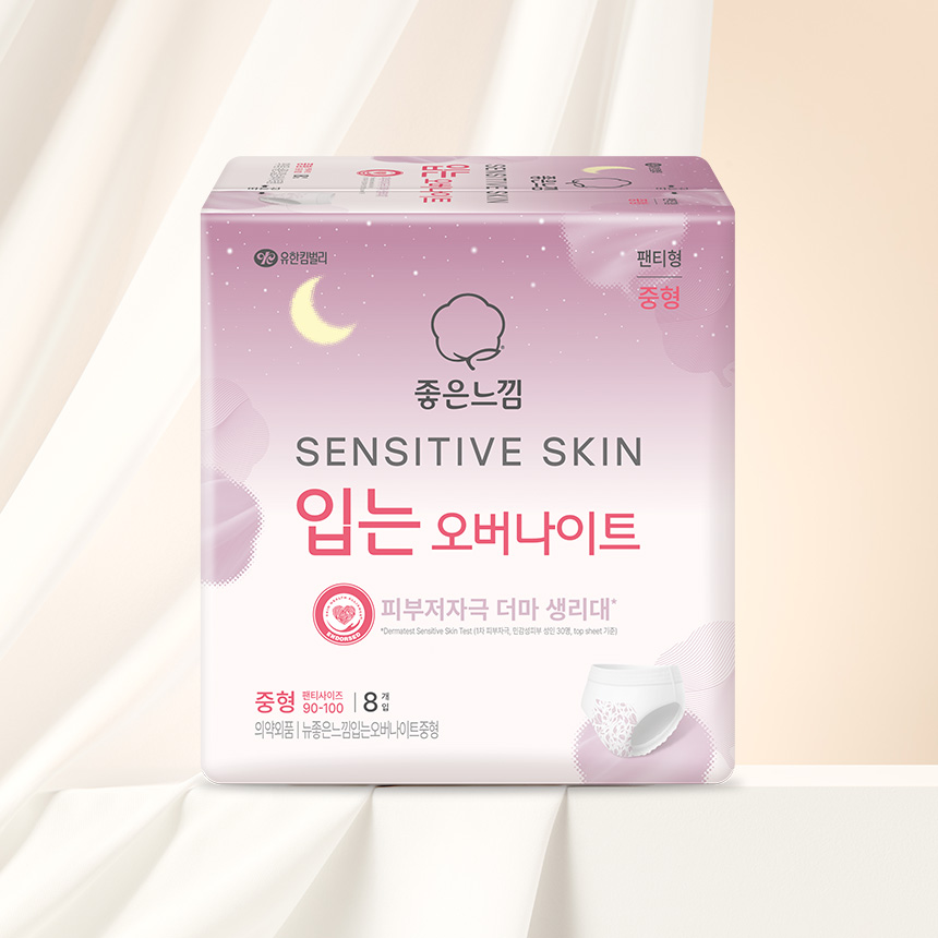 좋은느낌 더마 센서티브스킨 입는오버나이트 생리대, 대형, 8매, 2팩