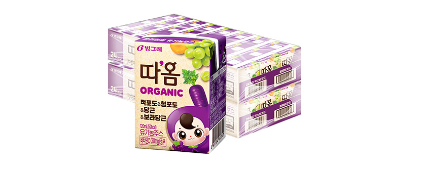 빙그레 따옴 유기농주스 적포도&청포도&당근&보라당근, 120ml, 48개