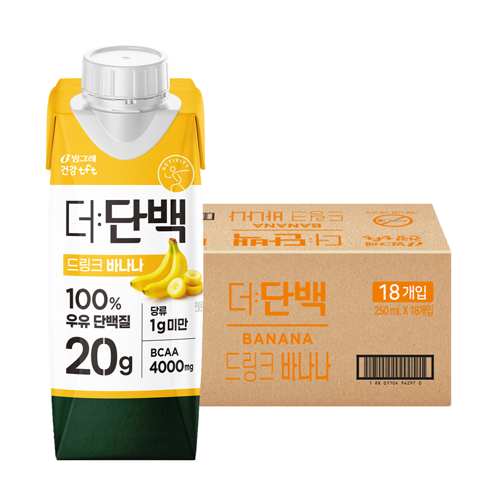 빙그레 더단백 드링크, 바나나맛, 250ml, 18개