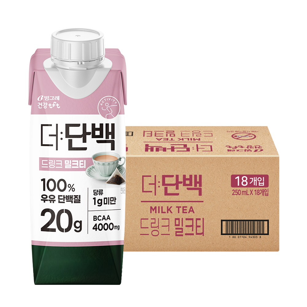 [토스쇼핑] 빙그레 더단백 드링크, 밀크티맛, 250ml, 18개