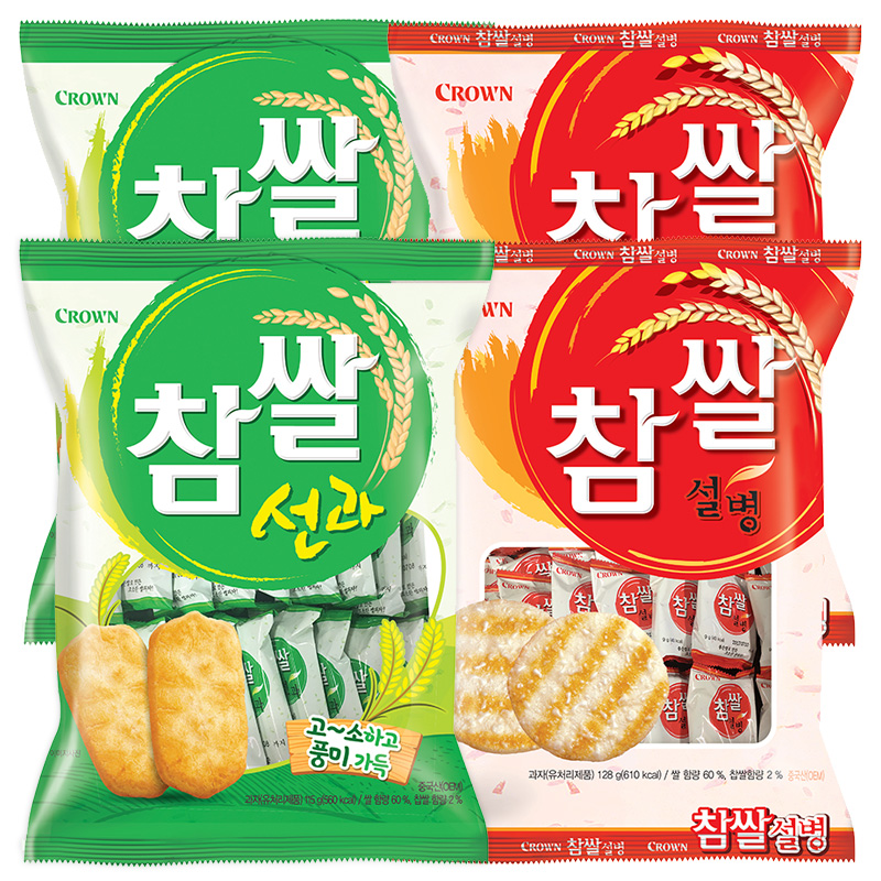 크라운제과, 참쌀설병, 128g, 2개 + 참쌀선과, 115g, 2개