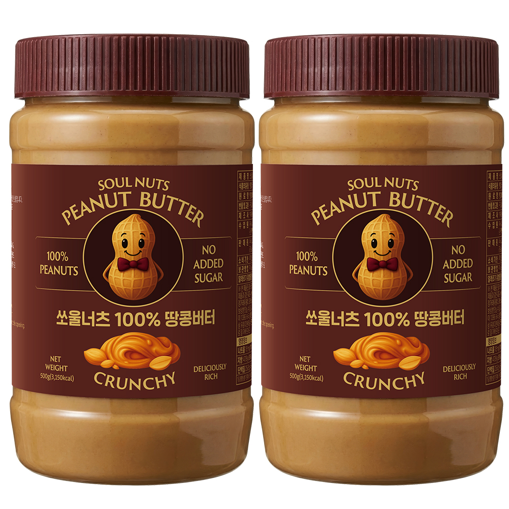 [토스쇼핑] 쏘울너츠 땅콩버터 크런치, 500g, 2개