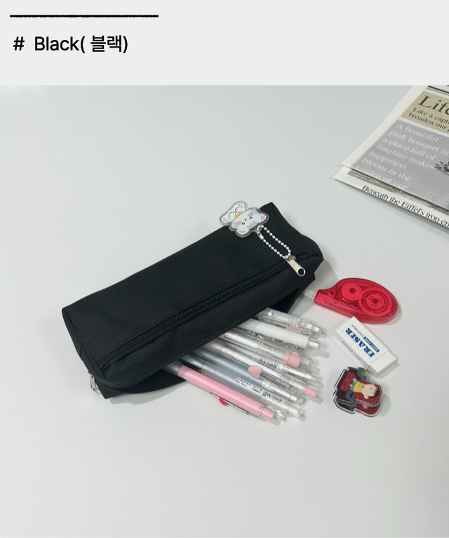 유스토어 캔버스 포켓 키링 심플 데일리 필통 펜슬 케이스, 블랙, 1개 상세 이미지 14