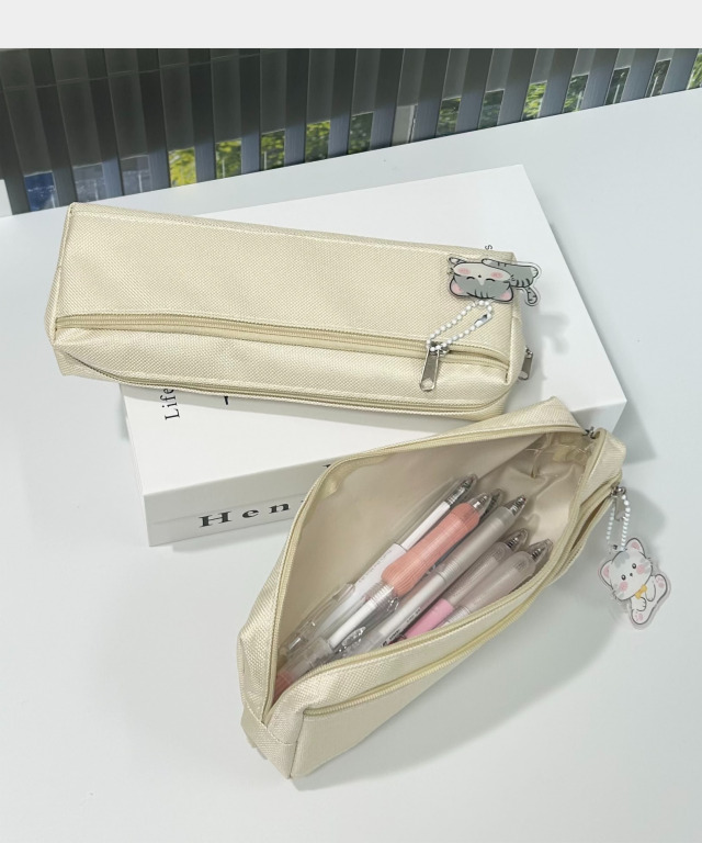 유스토어 캔버스 포켓 키링 심플 데일리 필통 펜슬 케이스, 블랙, 1개 상세 이미지 6