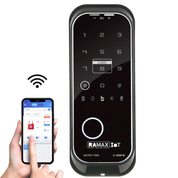 라맥스 IoT 스마트 도어락 보조키형 지문인식 원격제어 임시비밀번호 비상열쇠 현관문, D-550IW, 고객직접설치