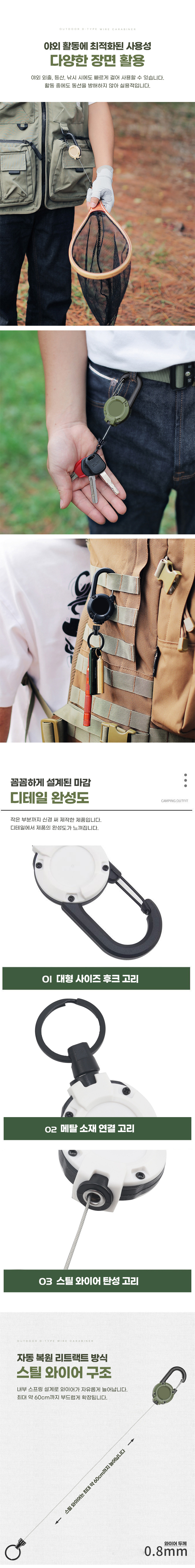 텔레스코픽 와이어 릴홀더 카라비너, 블랙, 1개 상세 이미지 3