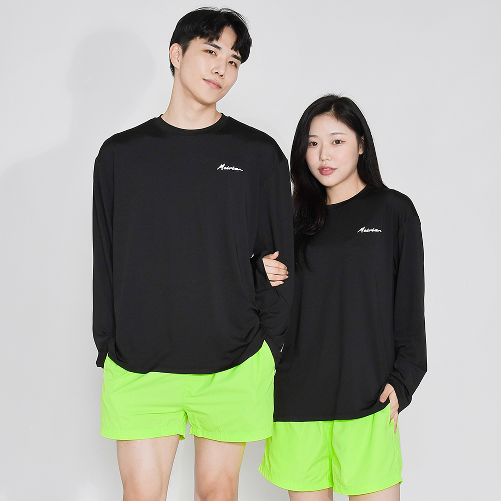 메이리앤 남여공용 루즈핏 래쉬가드 세트, 루즈핏 상하세트, 형광, M