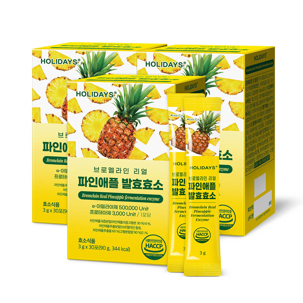 홀리데이즈 브로멜라인 리얼 파인애플 발효효소, 3g, 30포, 3개 상품 이미지 1