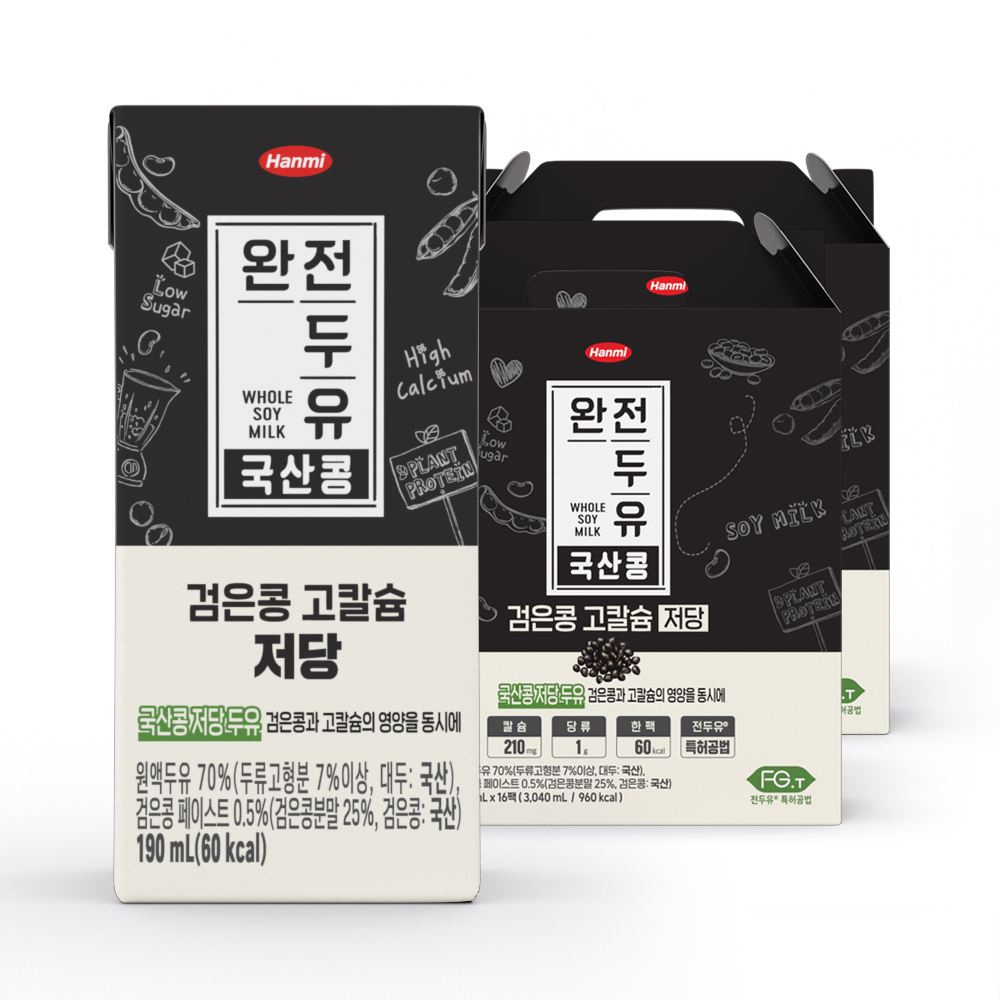 한미 완전두유 국산콩 검은콩 고칼슘 저당, 190ml, 32팩 상품 이미지 1