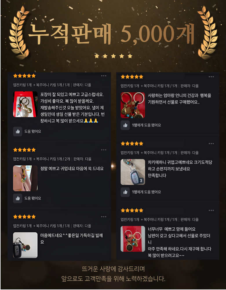 다올 엽전 복주머니 키링 세트, 금색, 1세트 상세 이미지 5