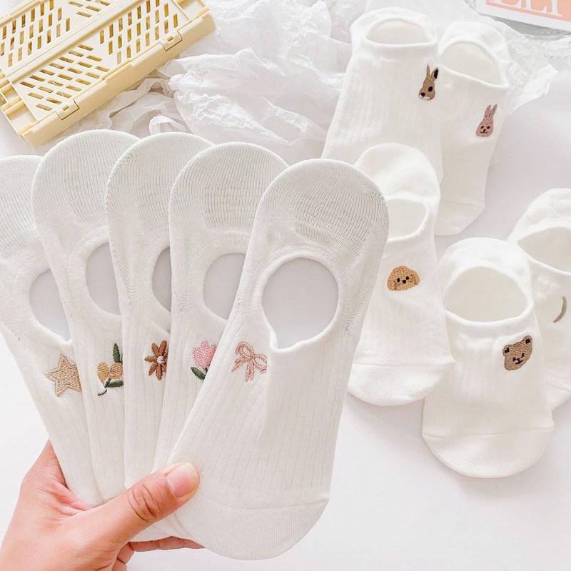 허블리 벗겨지지 않는 코튼자수 페이크삭스, 화이트, 10켤레, FREE (230~250mm) 상품 이미지 3