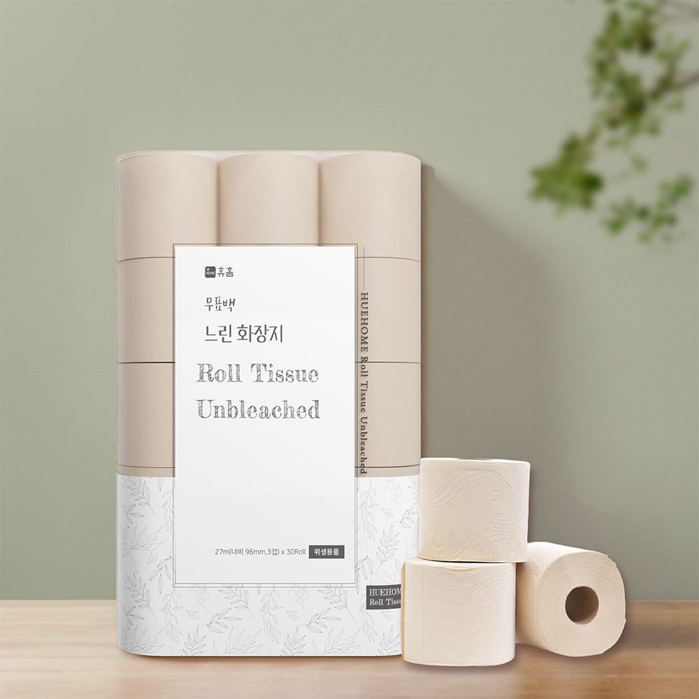 휴홈 무표백 화장지 27m 30롤x2개