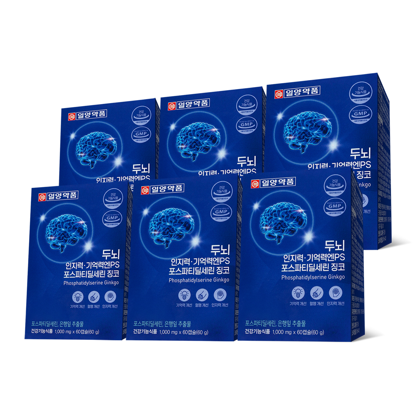 [토스쇼핑] 일양약품 두뇌 인지력 기억력엔 PS 포스파티딜세린 징코, 1000mg, 60캡슐, 6박스