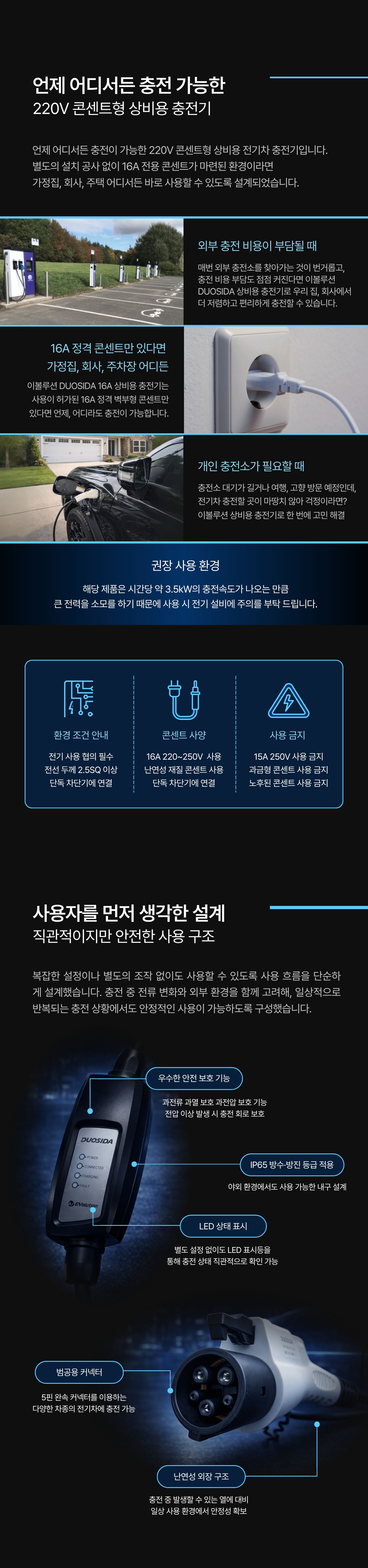 이볼루션 전기차충전기, 16A 220V, 휴대용 상비용 충전케이블, 5m, 화이트 상세 이미지 6