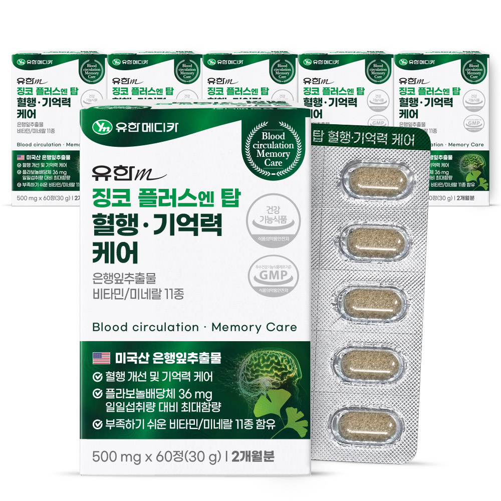 유한메디카 징코 플러스 엔 탑 혈행 기억력 케어, 60정, 6개 상품 이미지 1