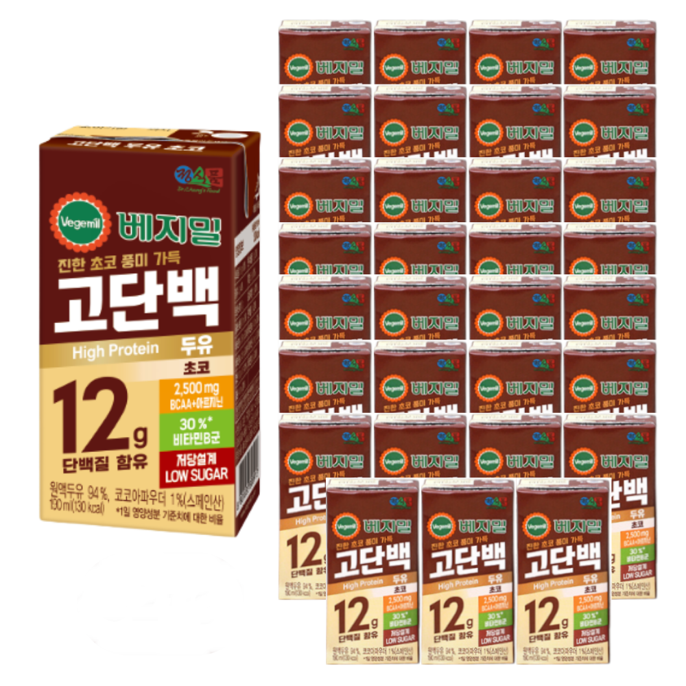 베지밀 고단백 두유, 초코맛, 190ml, 32개