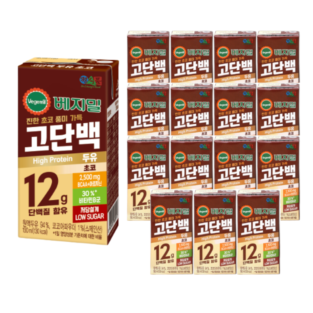 베지밀 고단백 두유, 초코맛, 190ml, 16개
