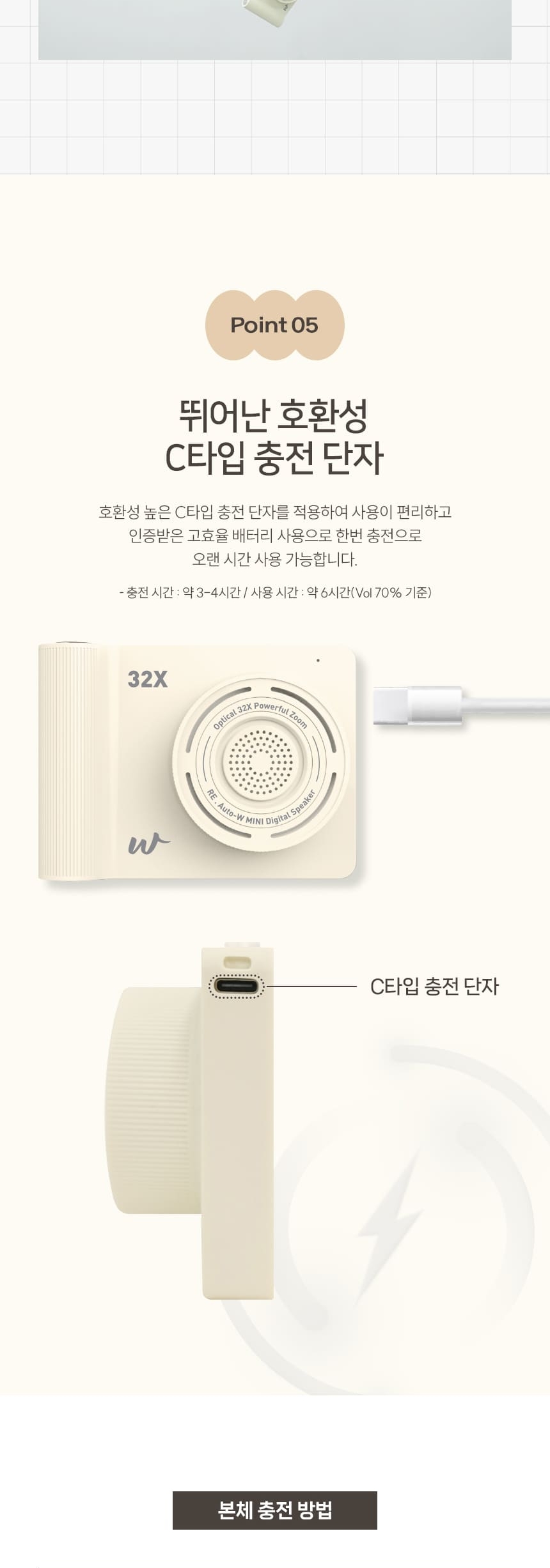 휴우 레트로 무선 미니 휴대용 블루투스 스피커, WH-BWS1, 아이보리, 1개