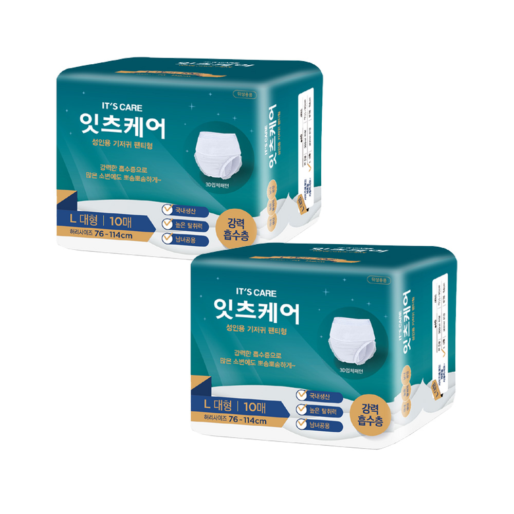 잇츠케어 성인용 기저귀 팬티형, 대형, 10매입, 2개