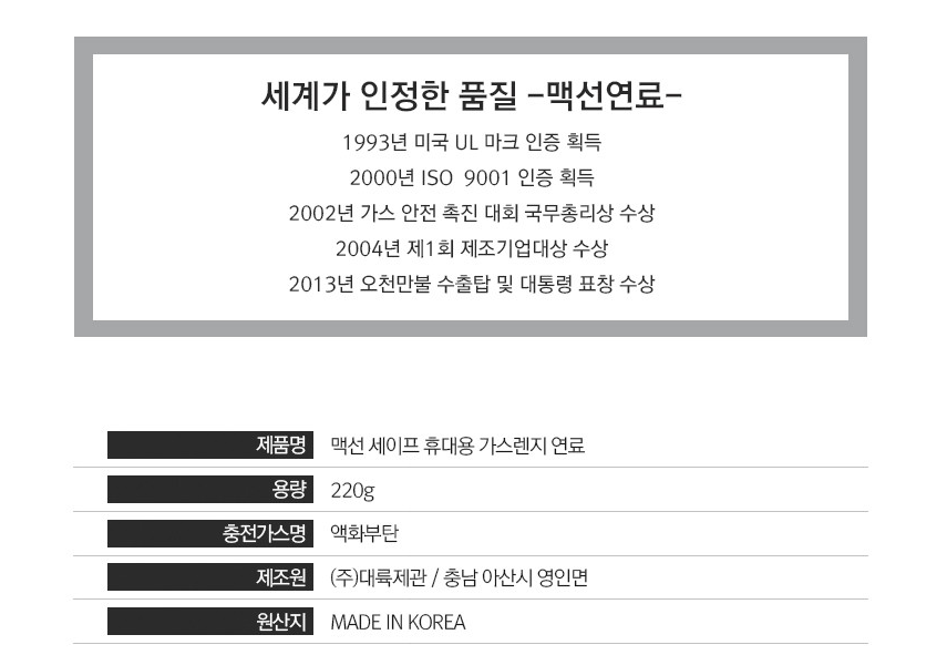 맥선 폭발방지 세이프 부탄가스, 업소용, 캠핑용, 220g, 20개 상세 이미지 2